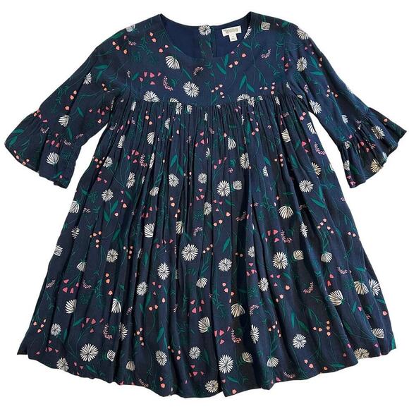 Gymboree Navy Floral Ruffle Sleeve Dress Girls 7 - Picture 1 of 6